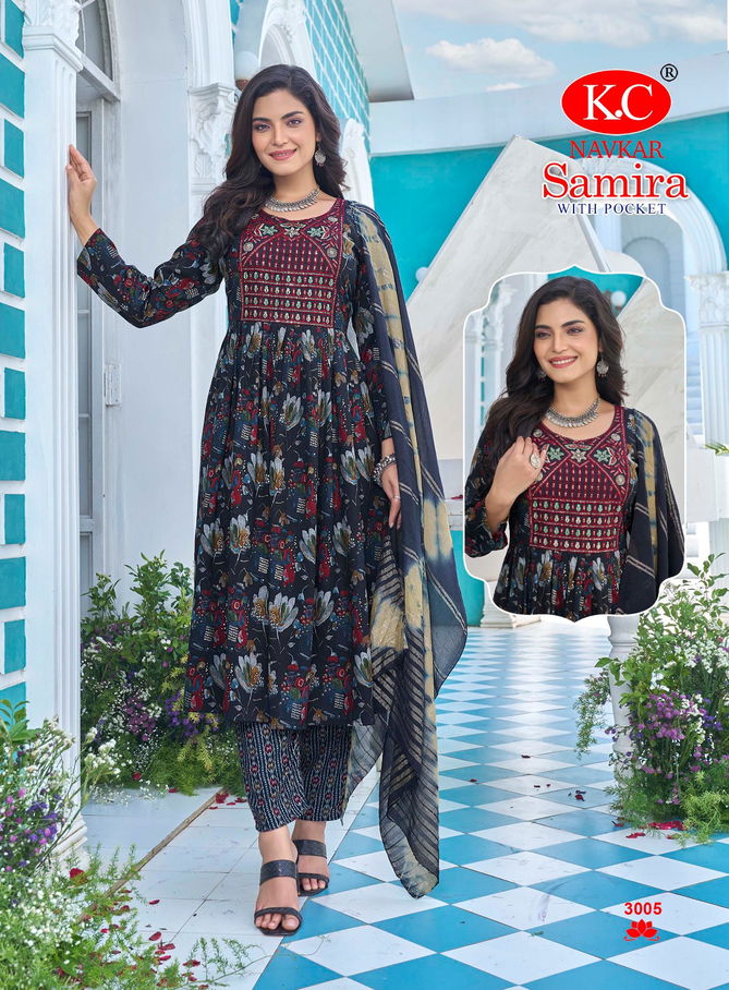 Samira 3 By Kc Capsul Foil Printed Kurti With Bottom Dupatta Wholesale Price In Surat
